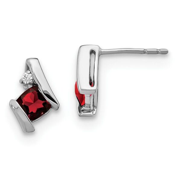 14k White Gold Cushion Garnet & Diamond Earrings,All Products : American Fashion Style Bags On Sale